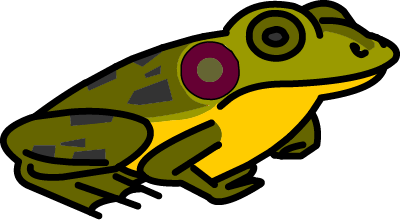 Illustration of a frog sitting on a lily pad
