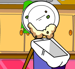 Illustration of food falling into a garbage bin